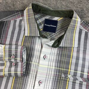Tommy Bahama Mens Button Up Shirt Large Gray Multi Striped Long Sleeve Pocket